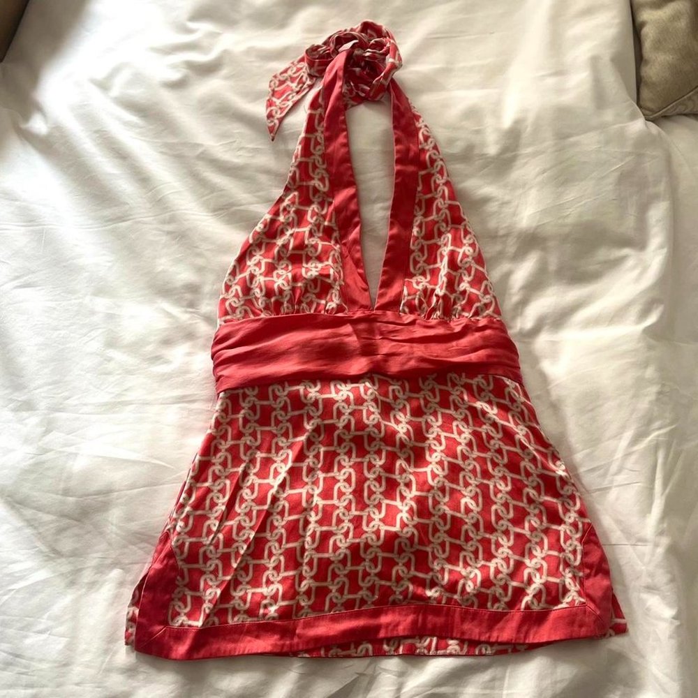 Gorgeous Pink Silk White Halter Top Design